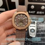 Replica Patek Philippe Aquanaut Watch Brown Rubber Strap Rose Gold Bezel